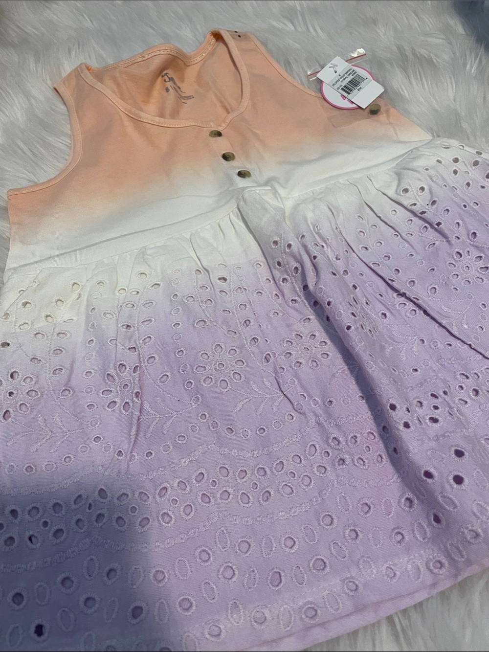 Justice Peach White Lavender Ombre Eyelet Tank